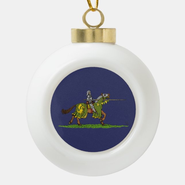 Charging Knight Ceramic Ball Christmas Ornament (Front)