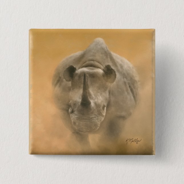 Charging Rhino – Pastels 15 Cm Square Badge (Front)