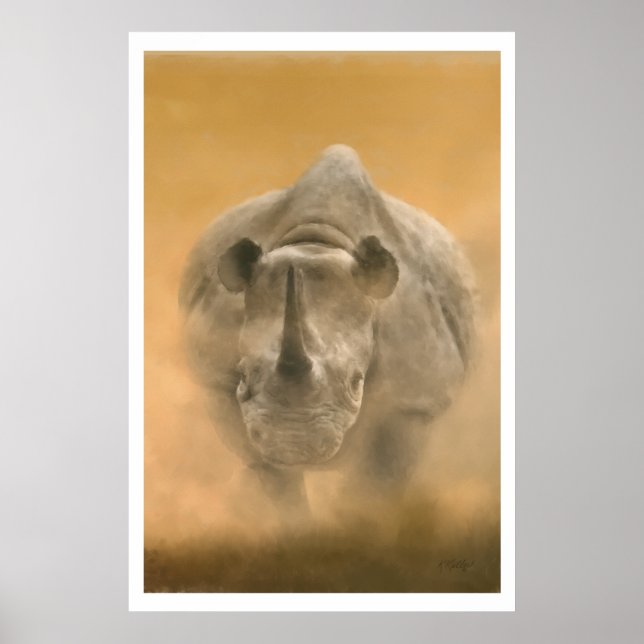 Charging Rhino – Pastels Poster (Front)