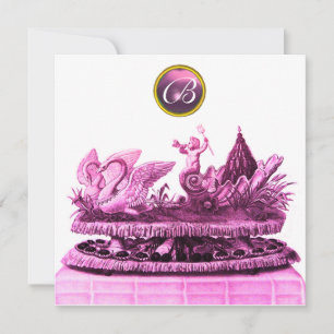 CHARIOT OF SWANS WITH CUPCAKES BEACH WEDDING Ice Invitation