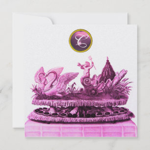 CHARIOT OF SWANS WITH CUPCAKES BEACH WEDDING INVITATION