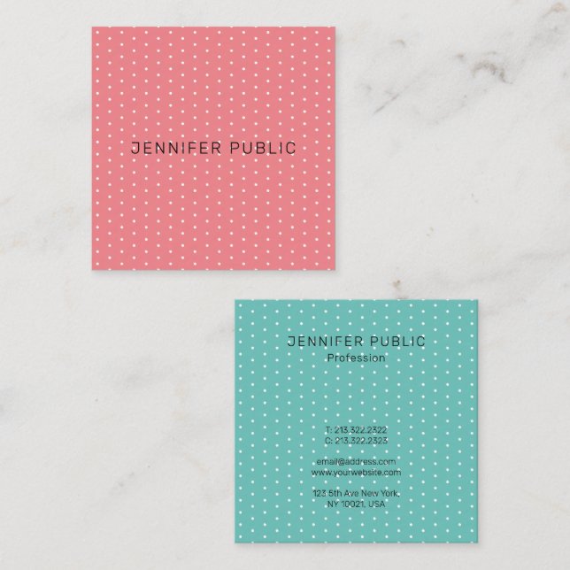 Charisma Red & Light Teal Elegant Simple Template Square Business Card (Front/Back)