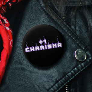 Charisma Stat Gamer Purple Pixel Art Slogan 3 Cm Round Badge