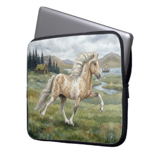 Charismatic Pinto Icelandic Mare watercolor Laptop Sleeve