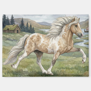 Charismatic Pinto Icelandic Mare watercolor Magnet
