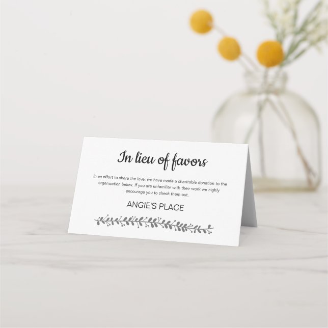 Charity Donation with Table Seating Number Wedding Place Card (Back)