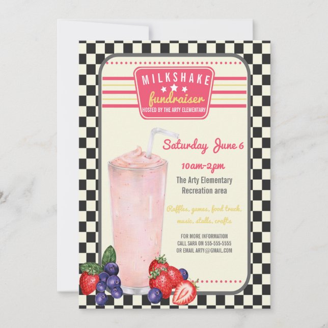 Charity fundraiser PTA PTO milkshake diner invite (Front)