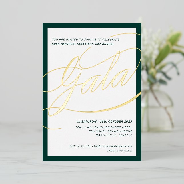 CHARITY GALA elegant formal calligraphy green gold (Standing Front)