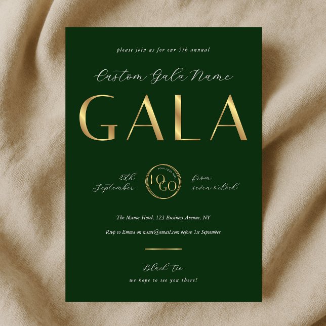Charity Gala Emerald Green & Gold Logo Business Invitation (Creator Uploaded)