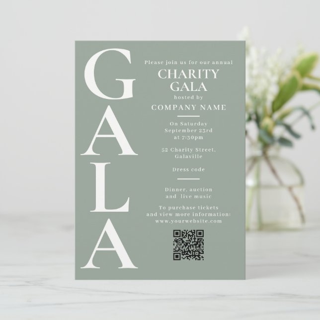 Charity Gala Fundraising Event QR Code Green Invitation (Standing Front)