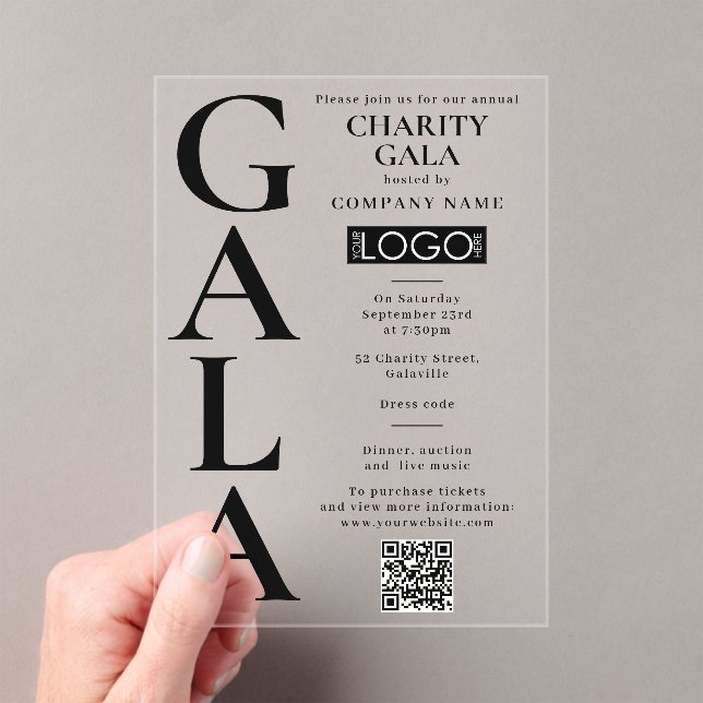 Charity Gala Fundraising Event QR Code Logo Acrylic Invitations (Insitu (Handheld))