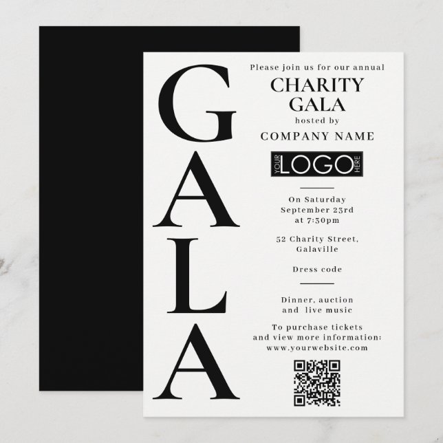 Charity Gala Fundraising Event QR Code Logo Invitation (Front/Back)