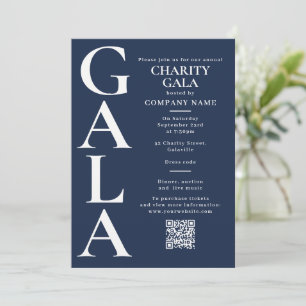Charity Gala Fundraising Event QR Code Navy Blue Invitation