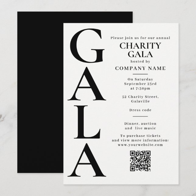 Charity Gala Template Fundraising Event QR Code (Front/Back)