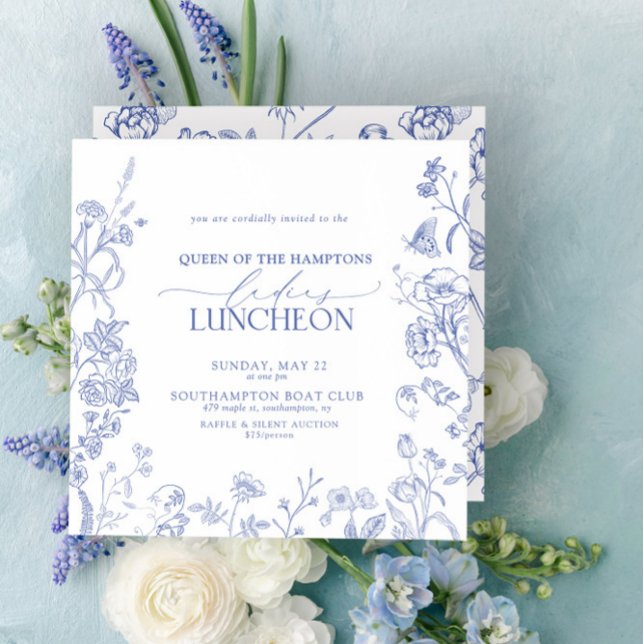 Charity Lunch French Blue & White Victorian  Invitation (Easily personlize with your event details.)
