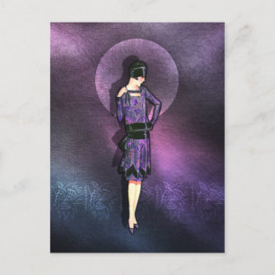 CHARLA, Art Deco Lady in Purple and Teal Blue Postcard