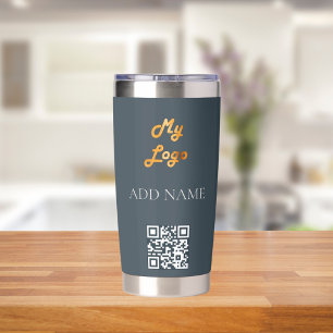 Charlcoal gray logo QR code business corporate Insulated Tumbler