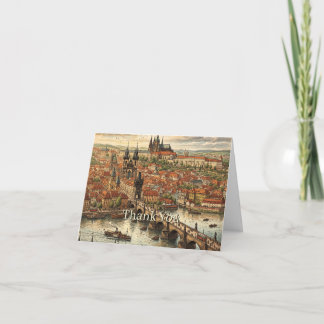 Charles Bridge in Prague Art Vintage | Personalise Thank You Card