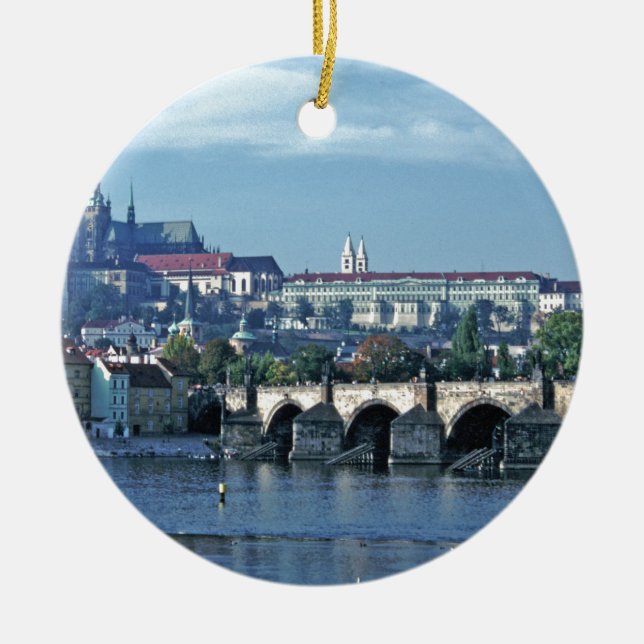 Charles Bridge Prague Ceramic Tree Decoration (Front)