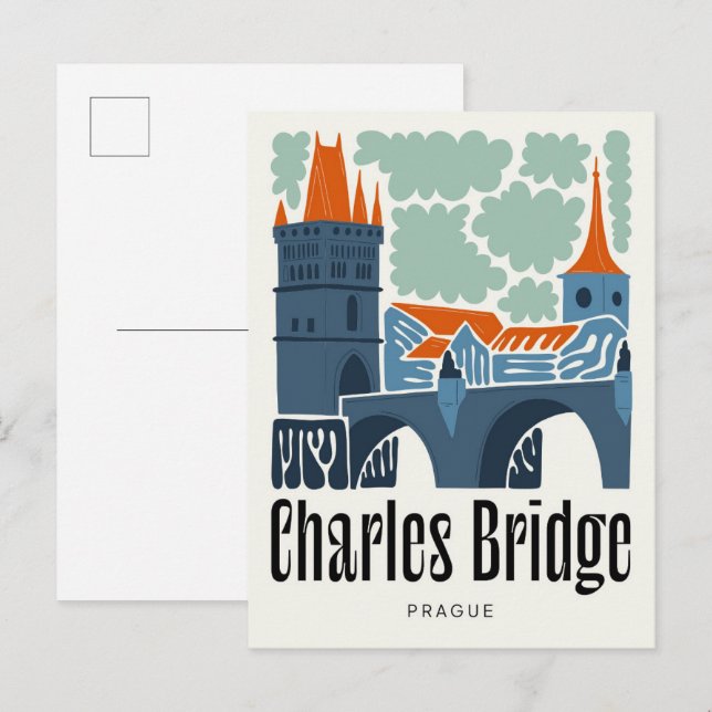 Charles Bridge Prague Czech abstract travel floral Postcard (Front/Back)