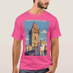 Charles Bridge  Prague Dreams Cat Poster 80S Anime T-Shirt