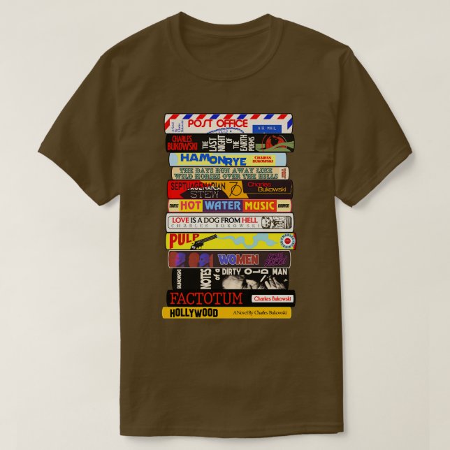 Charles Bukowski Books Stack T-Shirt (Design Front)
