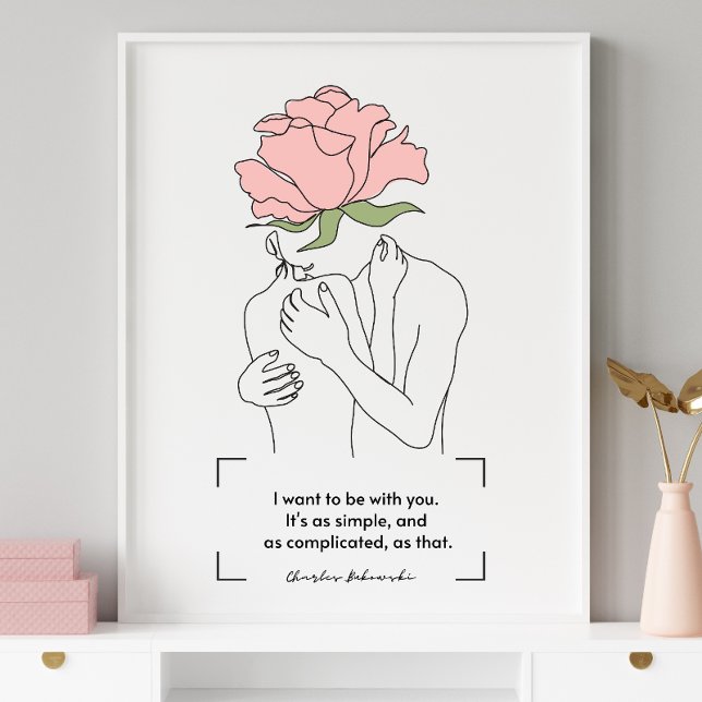 Charles Bukowski Pink Rose Line Art Love Quotes Poster (Creator Uploaded)