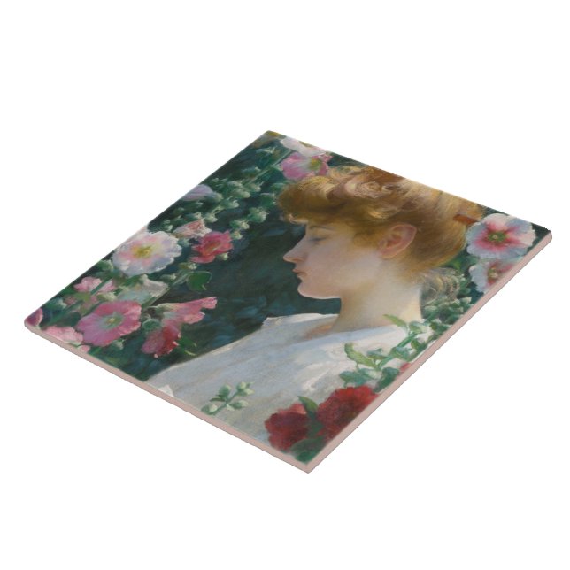Charles Courtney Curran Hollyhocks and Sunlight Tile (Side)