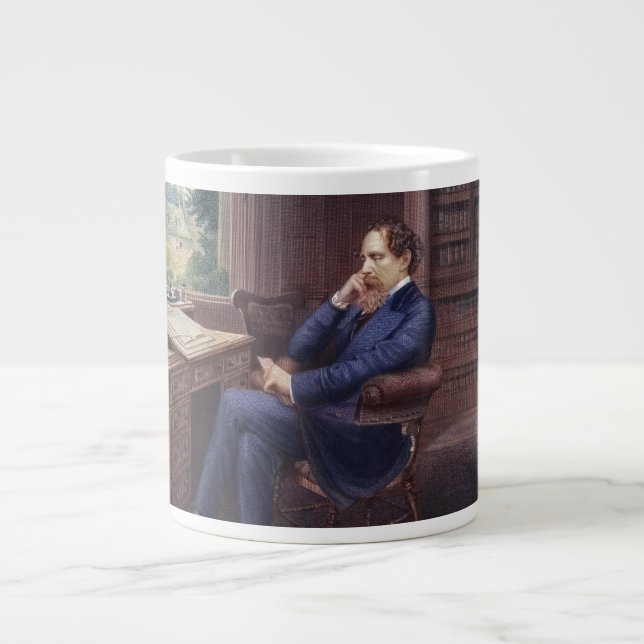 Charles Dickens in His Study Large Coffee Mug (Front)