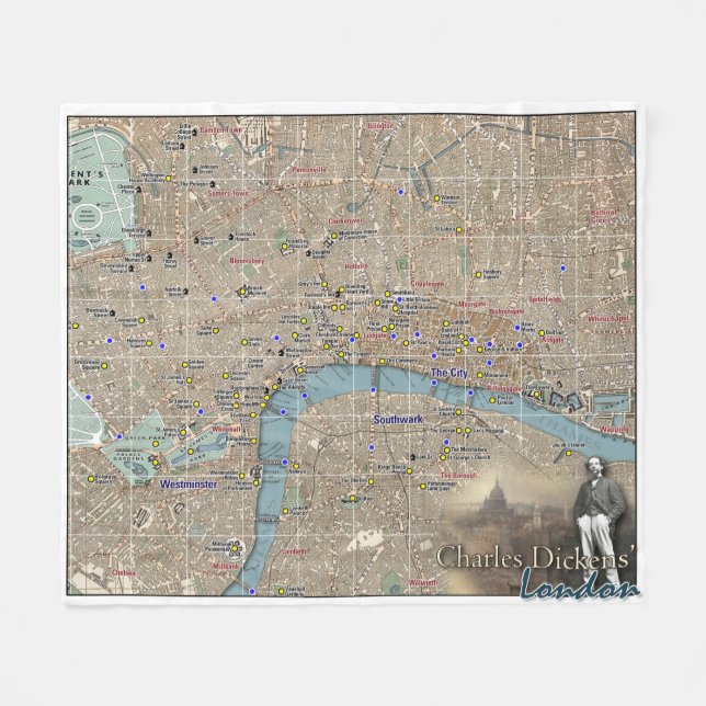 Charles Dickens London Map Blanket (Front (Horizontal))