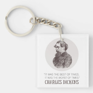 Charles Dickens Portrait and Quote Key Ring