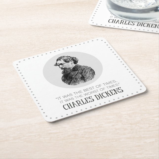 Charles Dickens Portrait and Quote Square Paper Coaster (Angled)