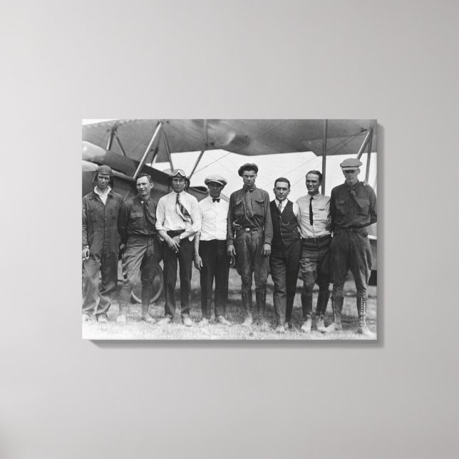 Charles Lindbergh with 7 men, including Canvas Print (Front)