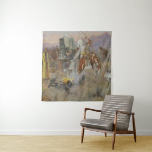 Charles M Russell  - Bronc  at Cow Camp   Tapestry