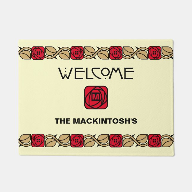 Charles Mackintosh Arts & Crafts Style Rose Frieze Doormat (Front)