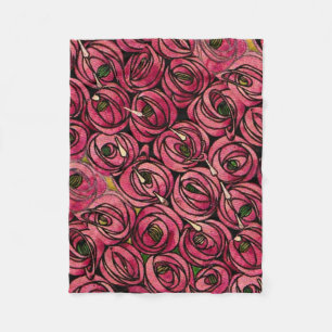 Charles Mackintosh painting, Roses Fleece Blanket