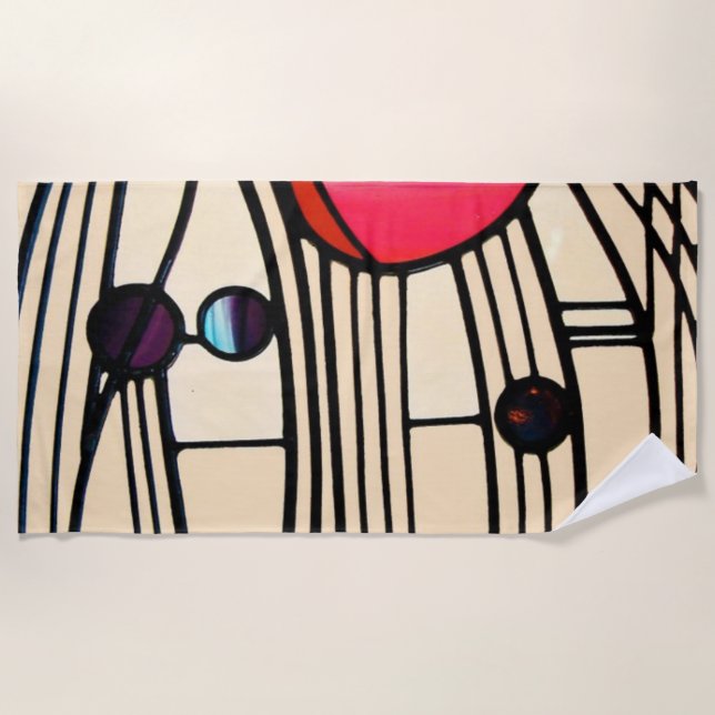 Charles Rennie Mackintosh Stained Glass Beach Towel (Front)