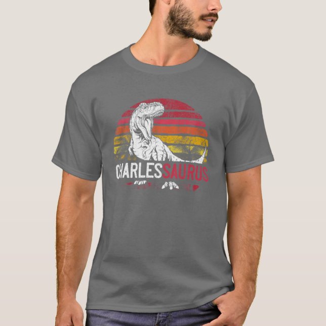 Charles Saurus Funny Personalised Dinosaur T Rex N T-Shirt (Front)