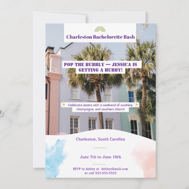 Charleston Bachelorette Bash Invitation  (Front)