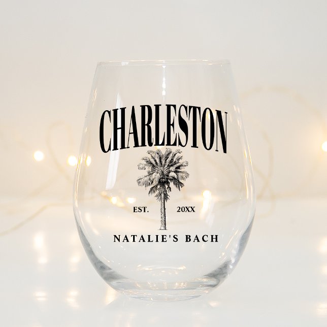 Charleston Bachelorette Custom Luxury Social Club Stemless Wine Glass (Creator Uploaded)