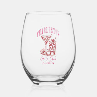 charleston bachelorette party stemless wine glass