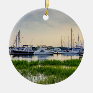 Charleston Harbour Boats Sunset Ceramic Tree Decoration