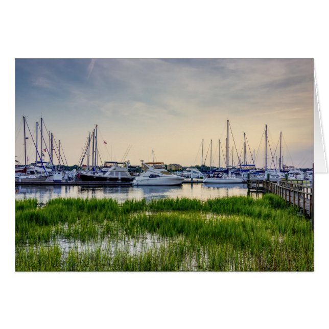 Charleston Harbour Boats Sunset Greeting Card (Front Horizontal)