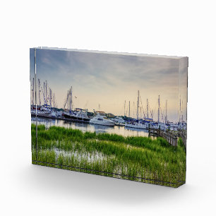 Charleston Harbour Boats Sunset Photo Block