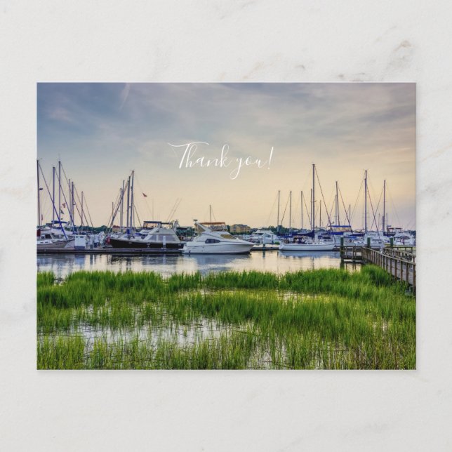 Charleston Harbour Boats Sunset Thank you Postcard (Front)
