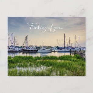 Charleston Harbour Boats Sunset Thinking Of You Postcard