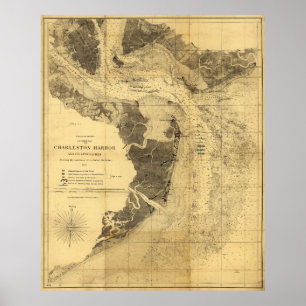 Charleston Harbour Civil War Map Sept. 7, 1863 Poster