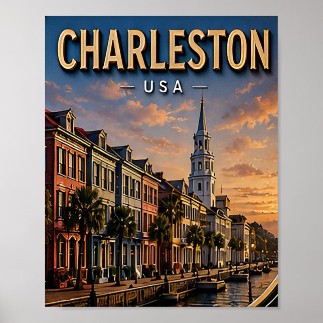 Charleston Historic Waterfront and Rainbow Row Poster (Front)