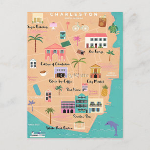Charleston Illustrated Map Postcard