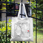 Charleston Love Locator | City Map Wedding Welcome Tote Bag<br><div class="desc">A fun tote bag for a wedding or any other occasion taking place in the beautiful city of Charleston, South Carolina. This tote features an overhead map of the city centre inside a black-bordered box framer. On the top sits a short welcome greeting and the name of the city. On...</div>